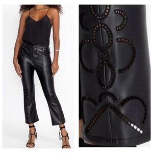 NWT$298 JOHNNY WAS Cropped Baby Boot Vegan Leather Pant Cutout Detail Black Sz27